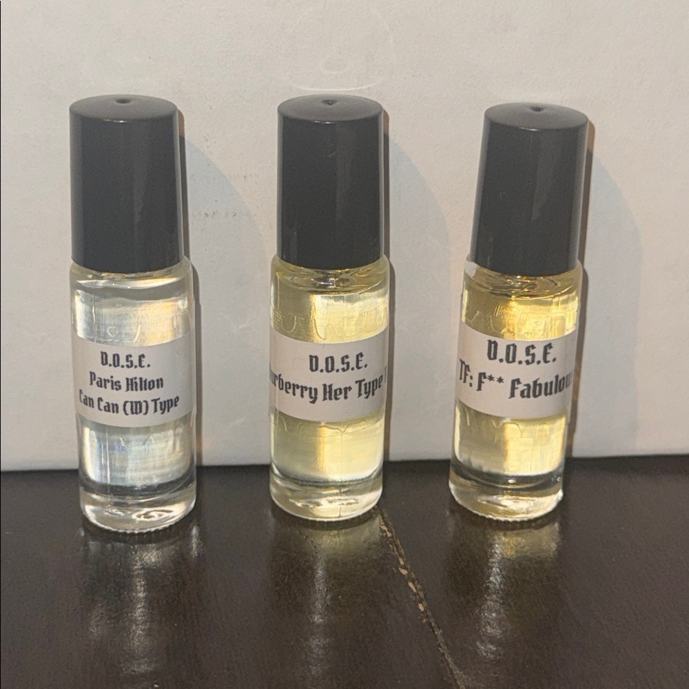 3 Roll-On Dram Bottles Tester Oils Types B. Her, Can Can, TF: Fabulous C